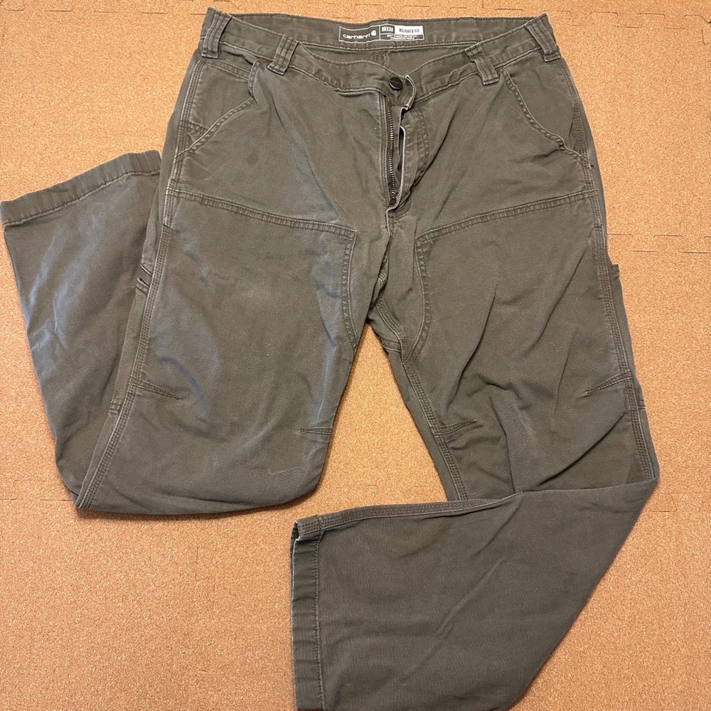 Carhartt Relaxed Fit Work Pants Mens 35x30 Gray Canvas Double Front Utility B01